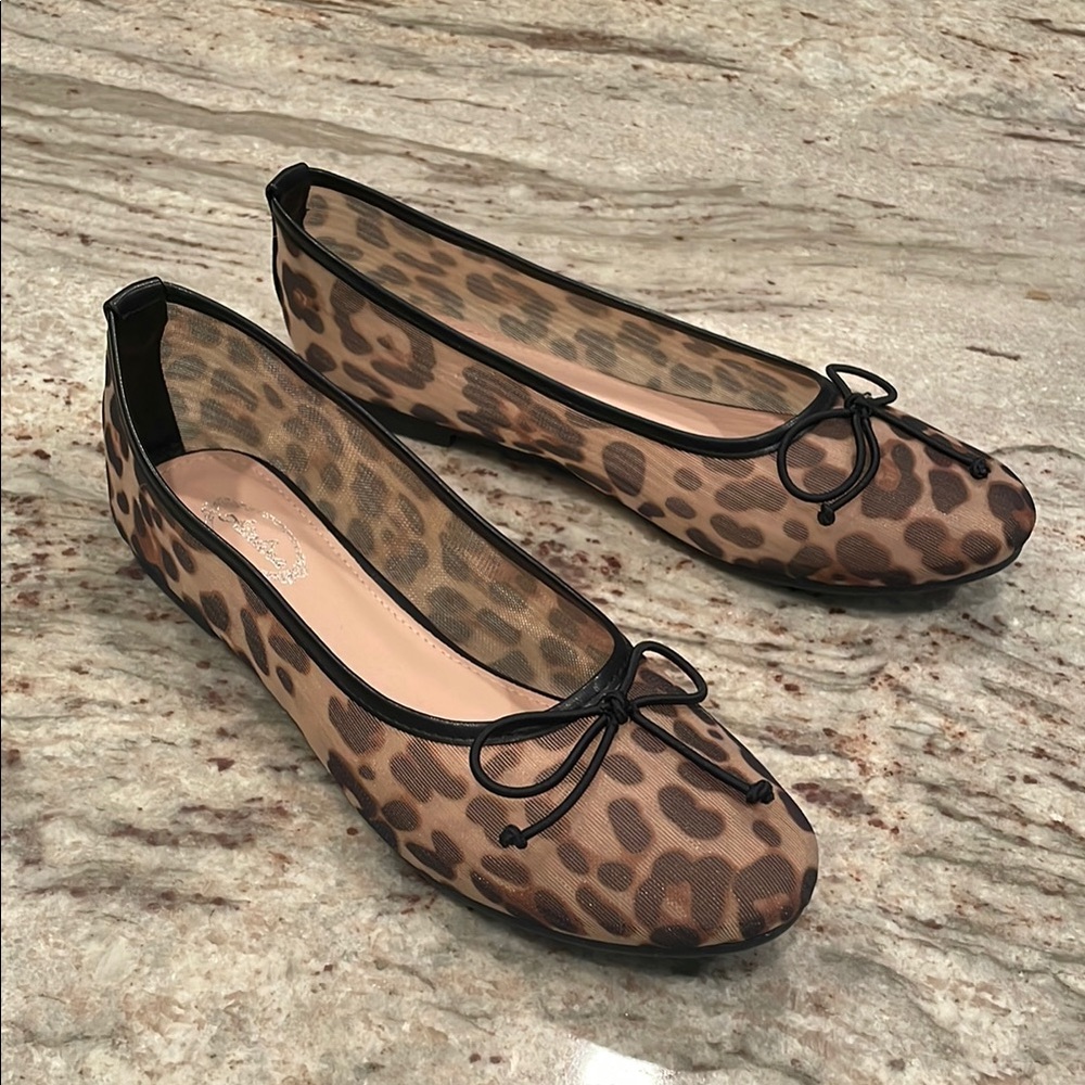 Leopard Print Mesh Ballet Flats